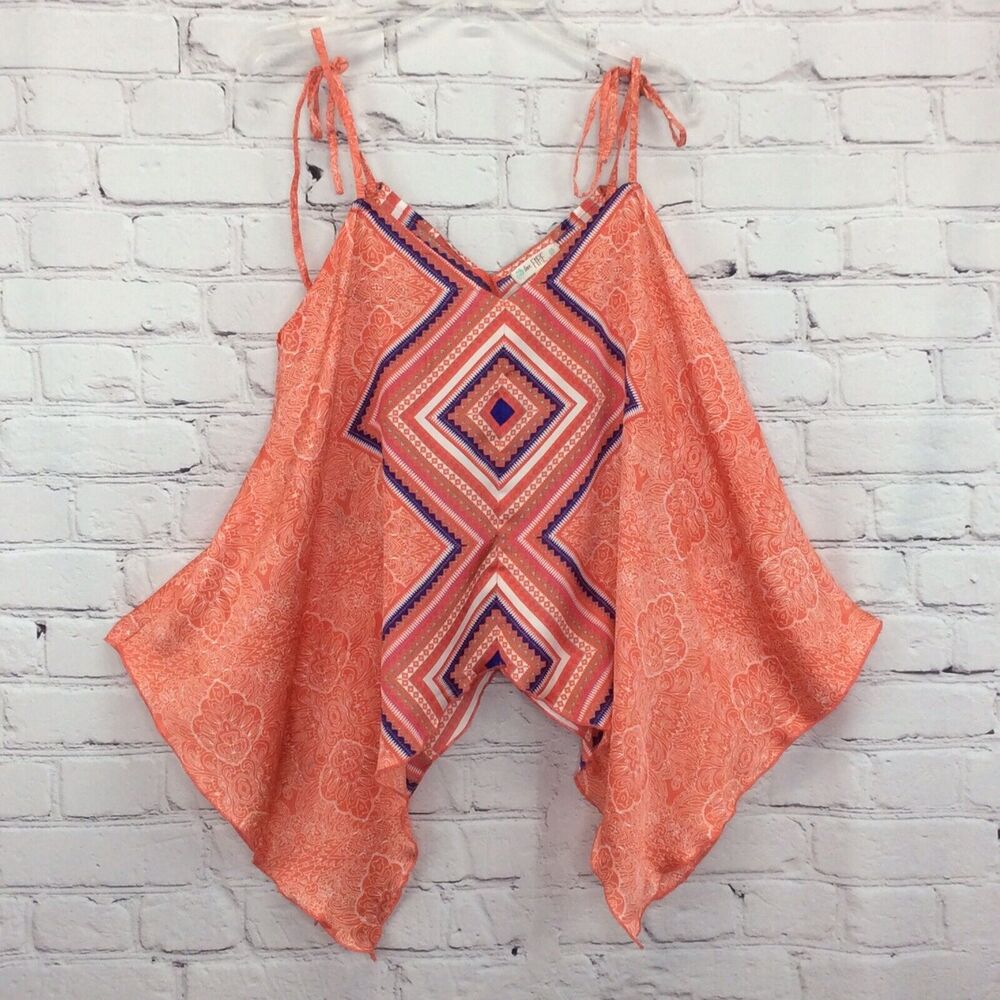 Love Fire Crop Top Women’s Sz M Multicolored Spaghetti Strap Handkerchief Hem